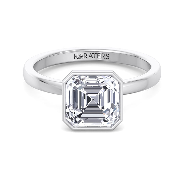 Asscher Cut Lab Grown Diamond Bezel Set Solitaire Engagement Ring