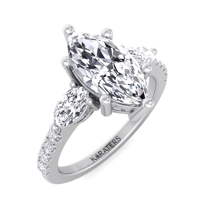 Marquise Cut Lab Grown Diamond Engagement Ring With Oval & Pave SideStones