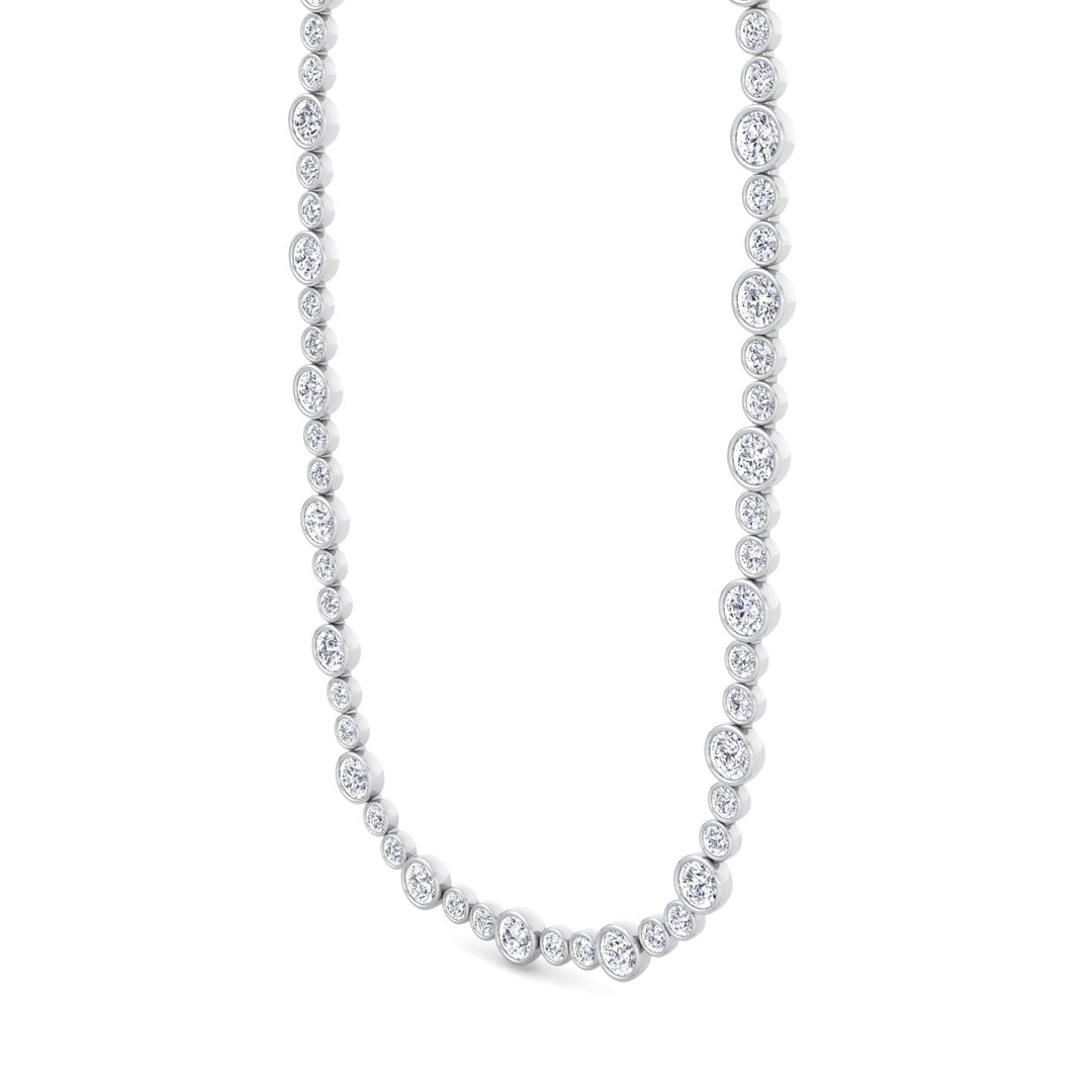 Round Bezel Big & Small Lab Grown Diamond Tennis Necklace WG 3