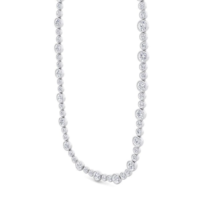 Round Bezel Big & Small Lab Grown Diamond Tennis Necklace WG 3