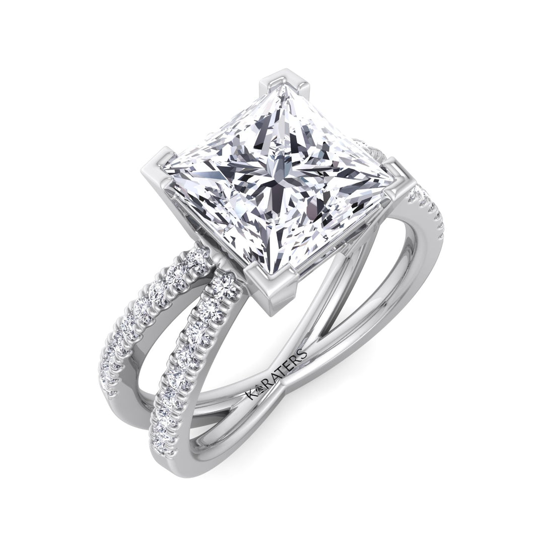 Princess Cut Lab Grown Diamond Engagement Ring with Criss Cross Pave Band