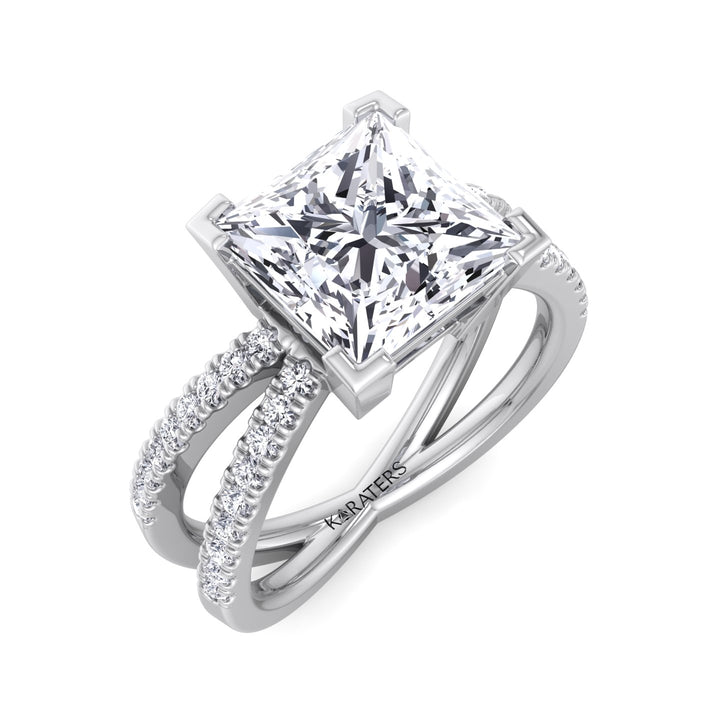 Princess Cut Lab Grown Diamond Engagement Ring with Criss Cross Pave Band