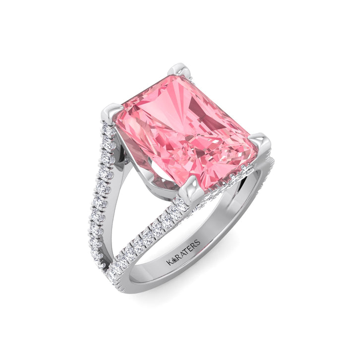 Radiant Cut Pink Diamond Lab Grown Engagement Ring with a Split Band White Gold 18K