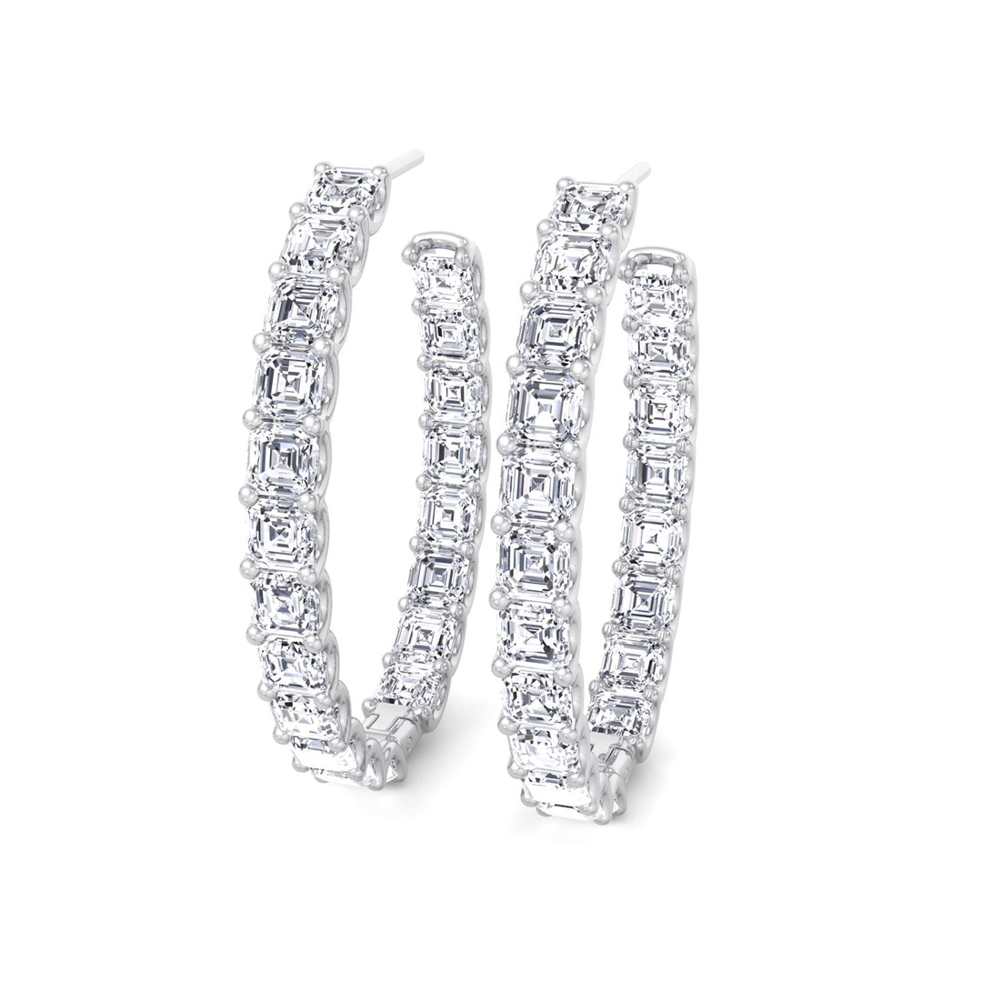 Inside Out Asscher Cut Lab Grown Diamond Hoop Earrings White Gold 18K