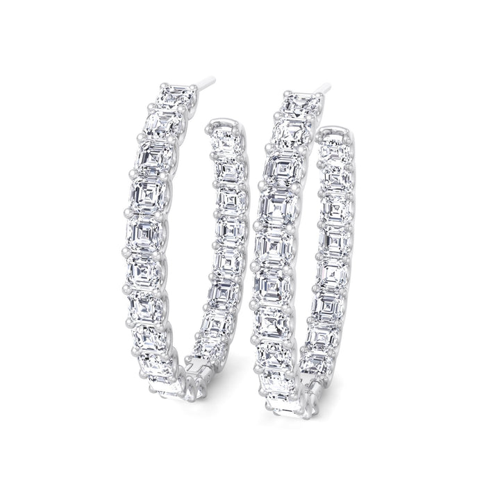 Inside Out Asscher Cut Lab Grown Diamond Hoop Earrings White Gold 18K