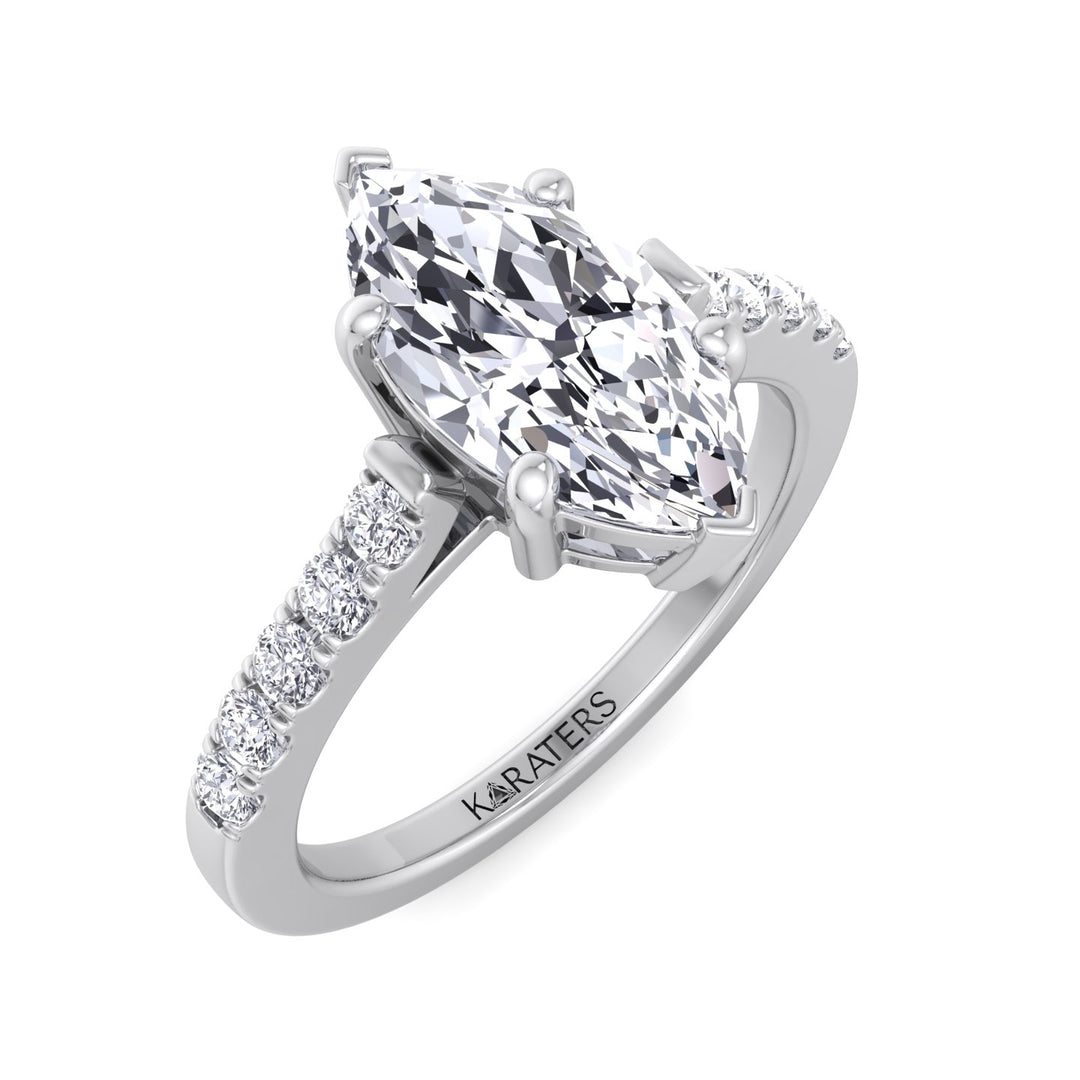 6 Prong Marquise Cut Lab Grown Diamond Engagement Ring With Side Stones