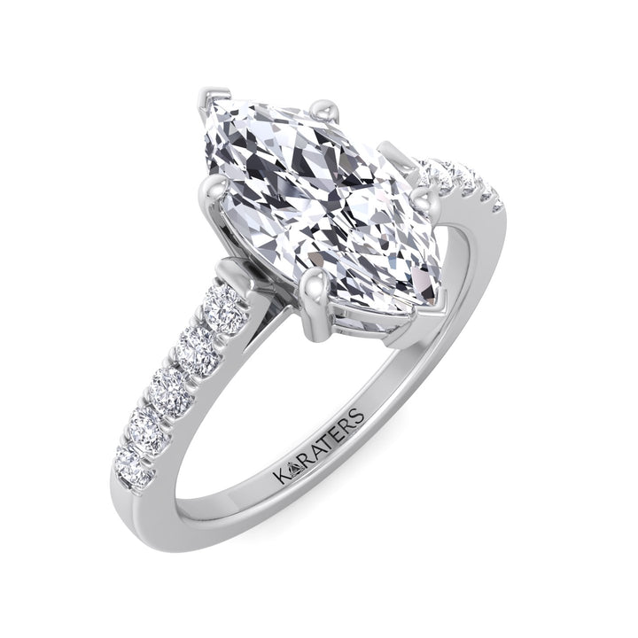 6 Prong Marquise Cut Lab Grown Diamond Engagement Ring With Side Stones