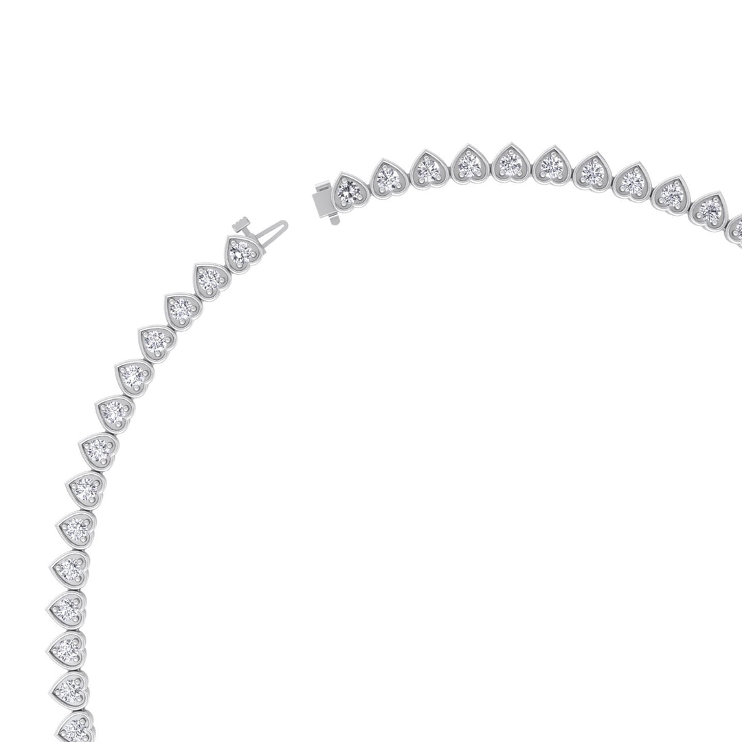 Heart Shape Bezel Set Lab Grown Diamond Tennis Necklace White Gold double safety clasp