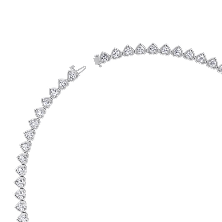 Heart Shape Bezel Set Lab Grown Diamond Tennis Necklace White Gold double safety clasp