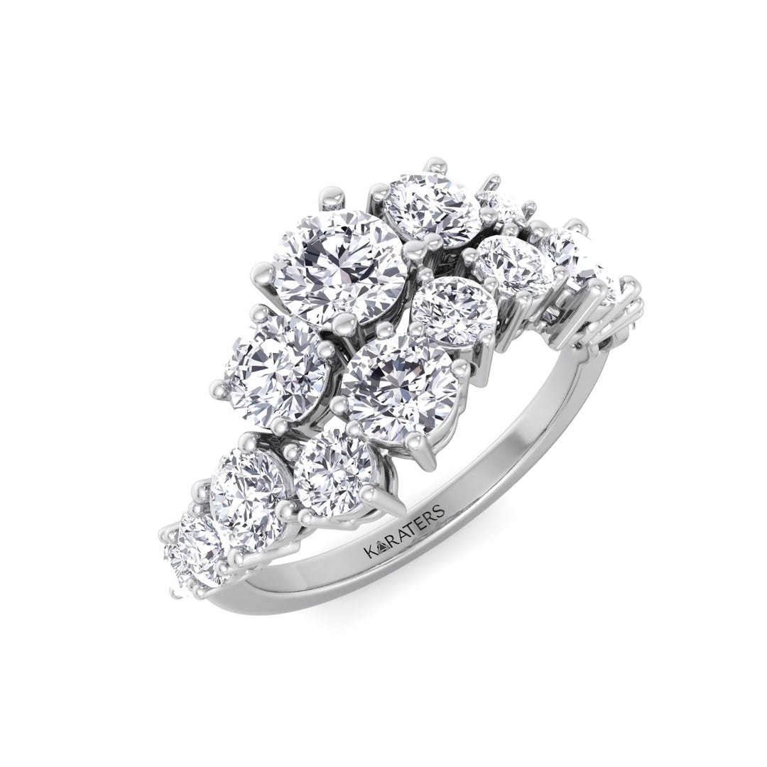 Clustered Graduated Round Shape Lab Grown Diamond Ring White Gold  18K