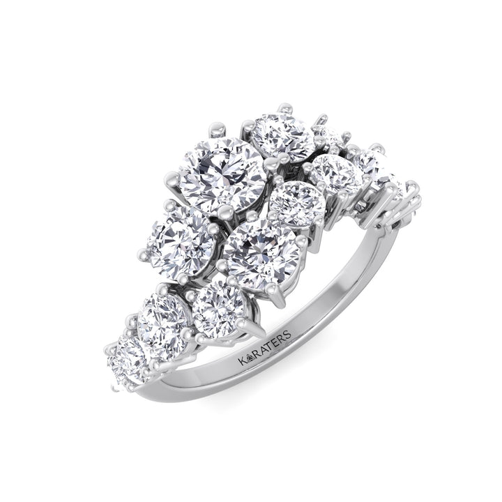 Clustered Graduated Round Shape Lab Grown Diamond Ring White Gold  18K