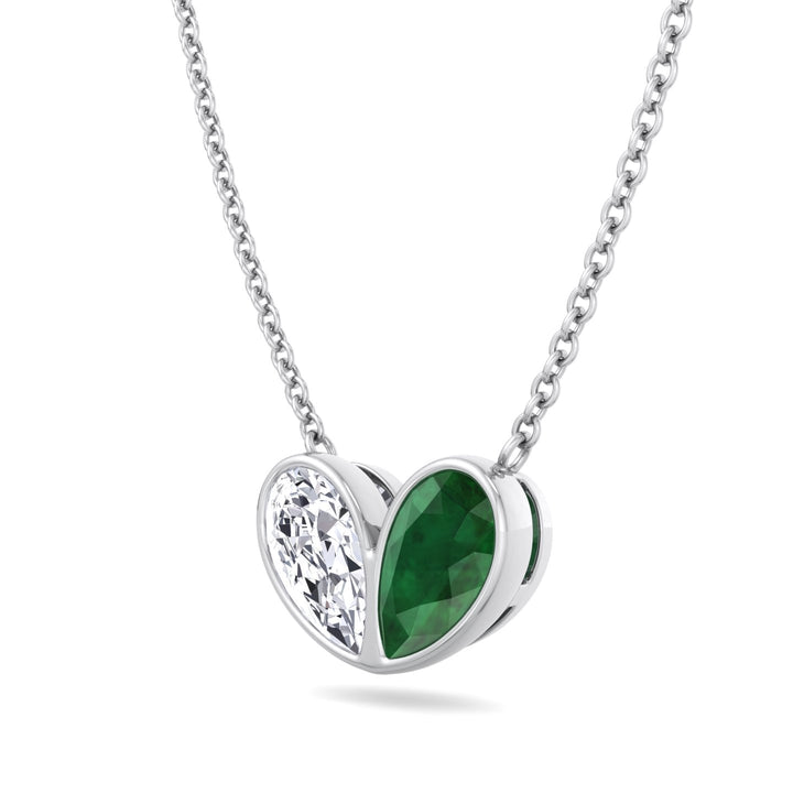 Pear Shape Green Emerald and Lab Grown Diamond Pendant Necklace-White Gold- 2CT-4CT-6CT