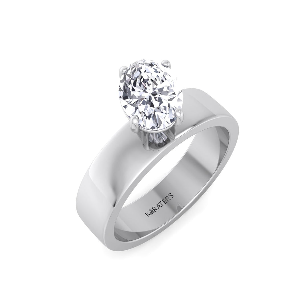 Oval Shape Lab Grown Diamond Engagement Ring with Wide Band White Gold 18K