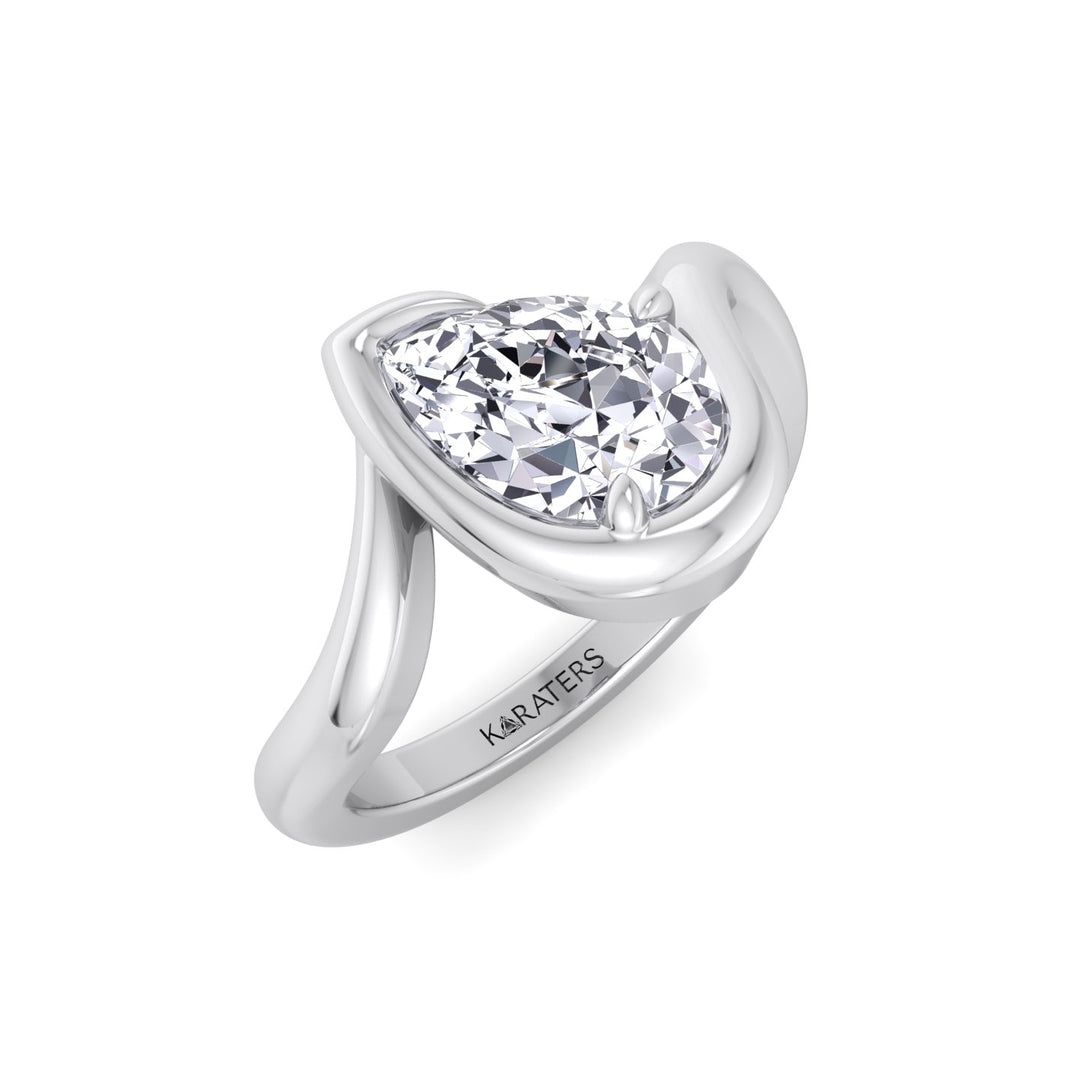 Pear Shape Lab Grown Diamond Twist Band Engagement Ring WG