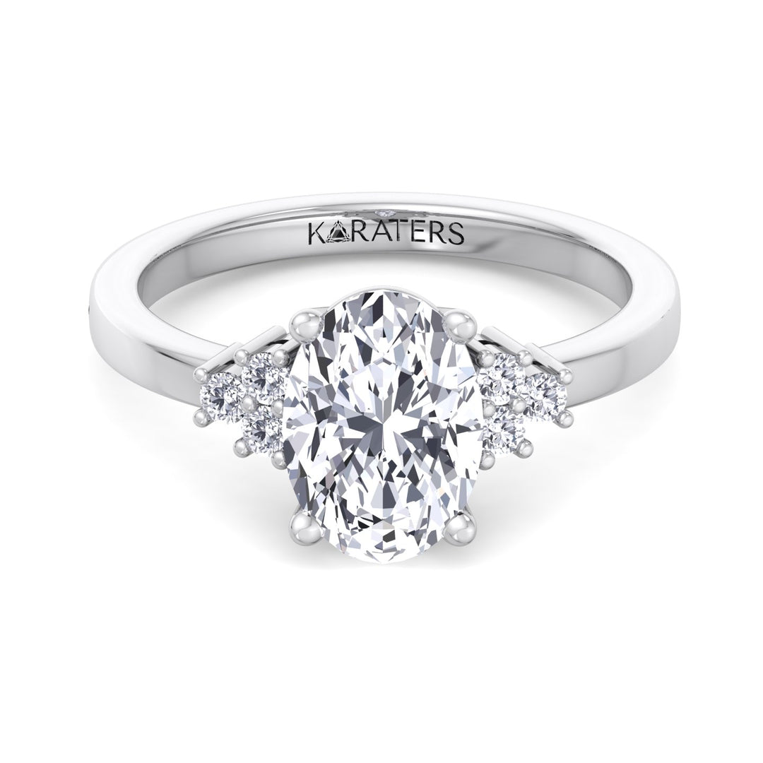 Oval Cut Lab Grown Diamond Solitaire Engagement Ring with Round SideStones