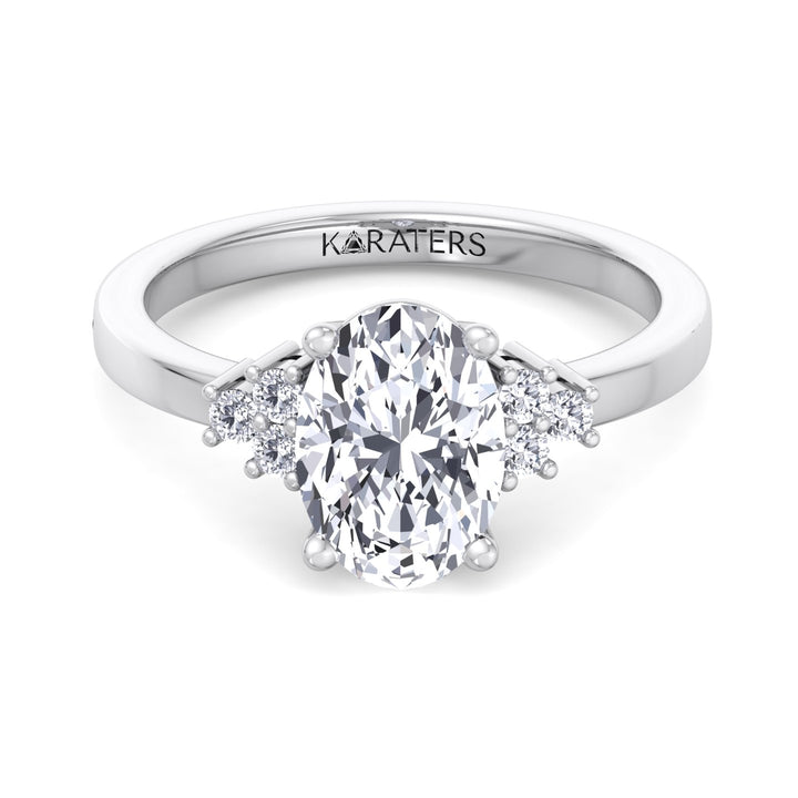 Oval Cut Lab Grown Diamond Solitaire Engagement Ring with Round SideStones