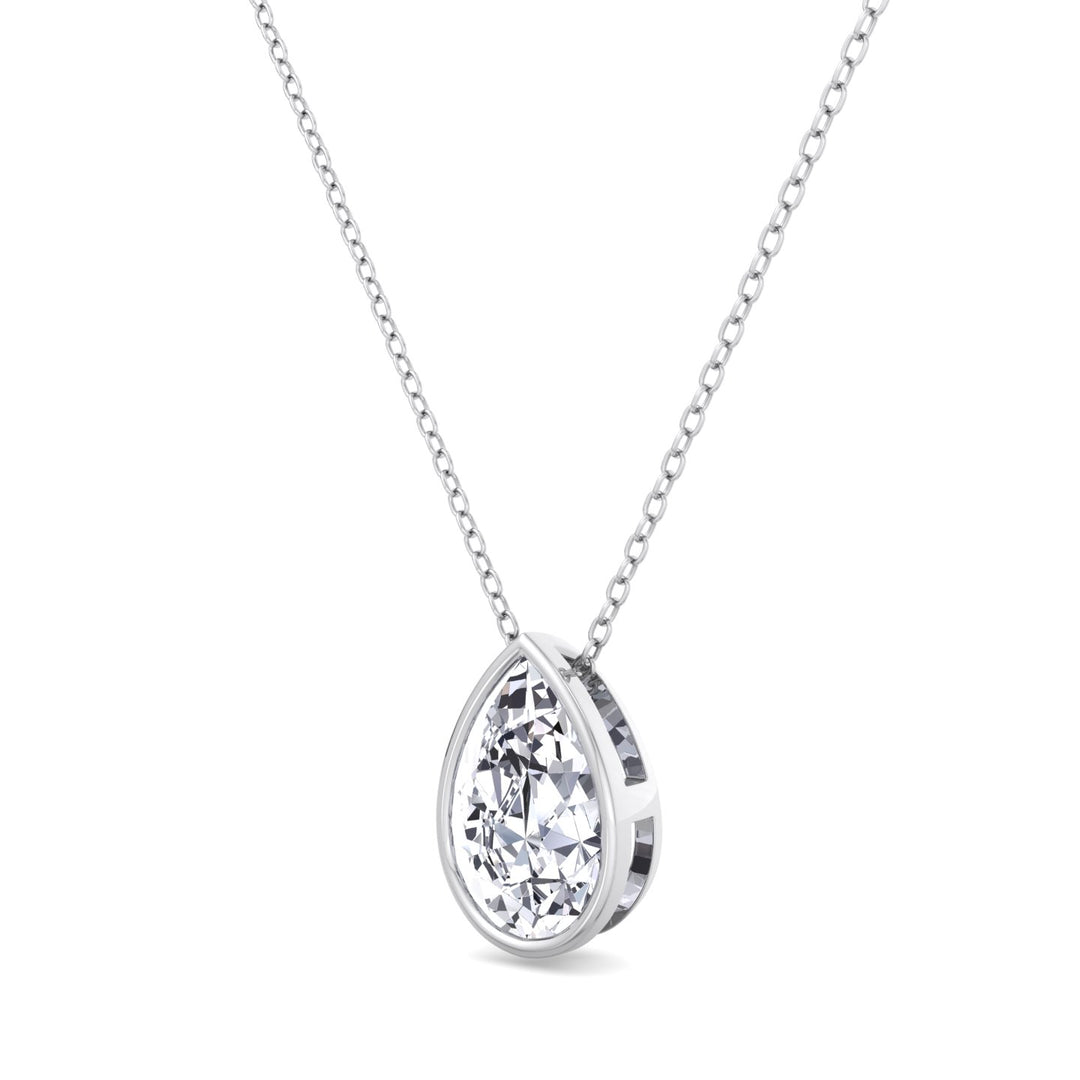 Pear Shape Bezel Set Lab Grown Diamond Pendant - White Gold-14K-18K
