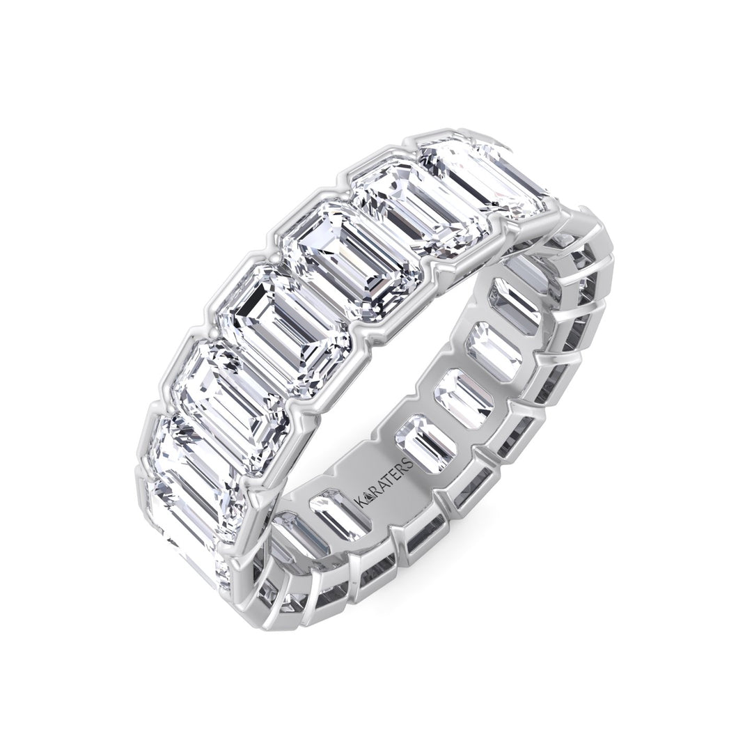 Half Bezel Set Emerald Cut Lab Grown Diamond Eternity Band White Gold 14K
