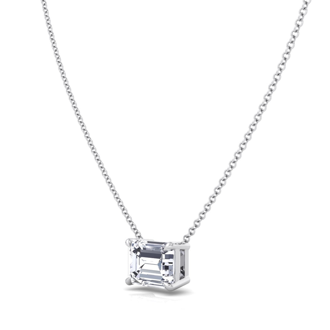 Floating Emerald Shape Lab Grown Diamond Pendant White Gold 14K