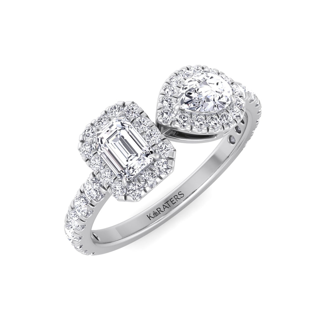 Toi Et Moi Halo Engagement Ring-14K-18K-White Gold