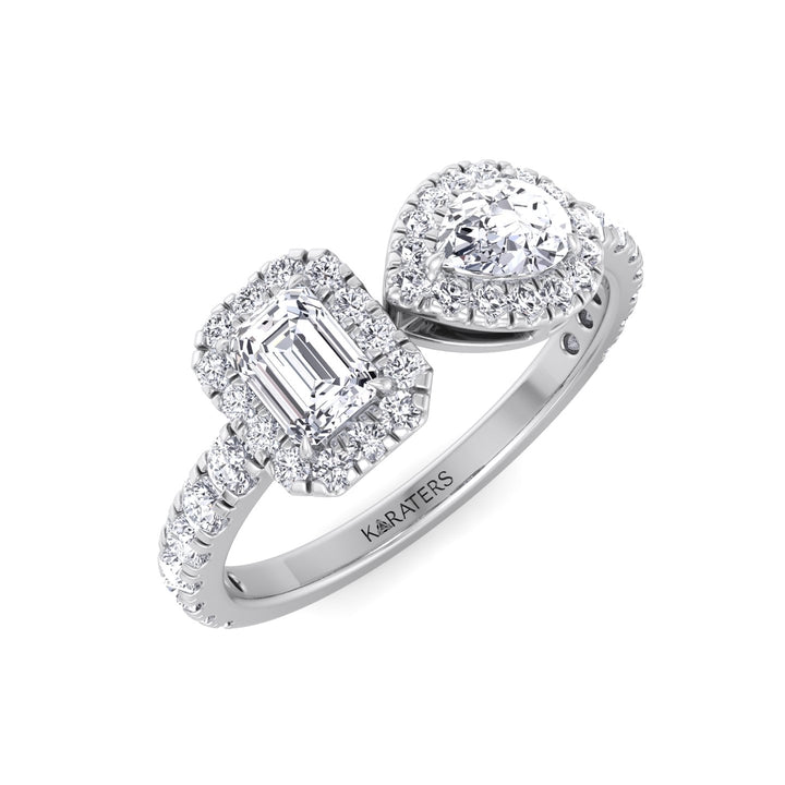 Toi Et Moi Halo Engagement Ring-14K-18K-White Gold