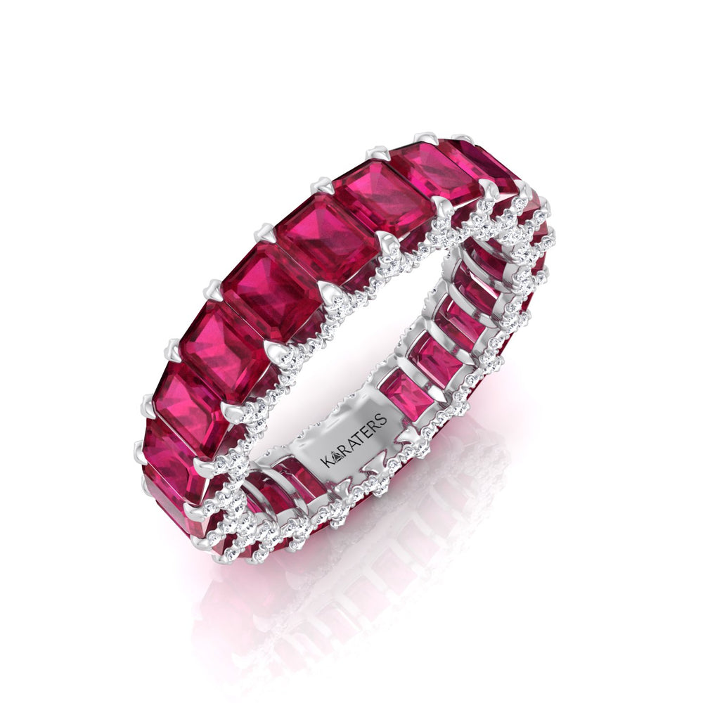 Emerald Cut Lab Grown Ruby Eternity Band - 14K- 18K - Platinum - White Gold - 3CT - 6CT