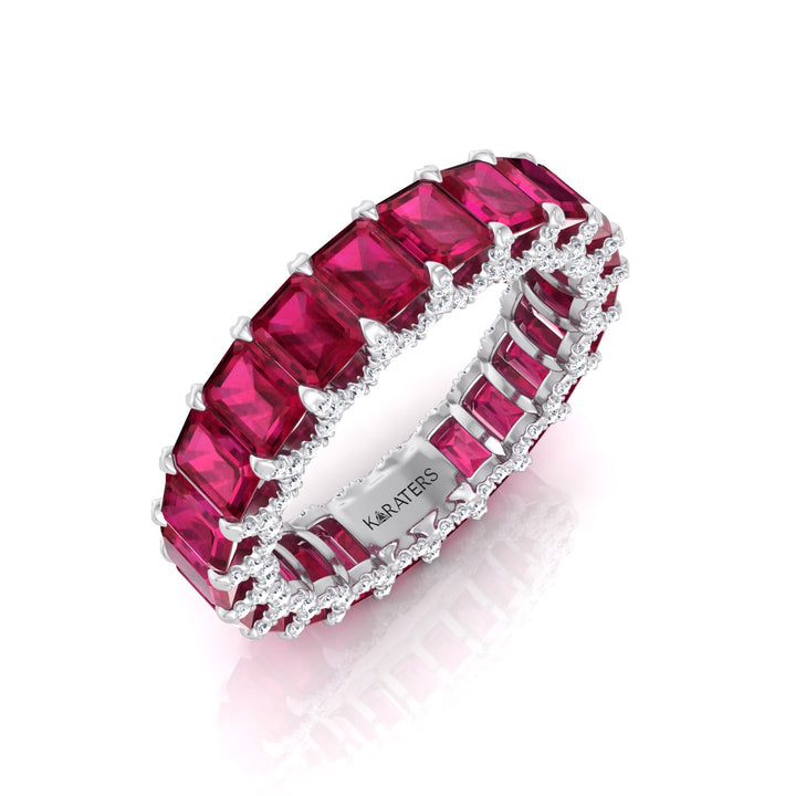 Emerald Cut Lab Grown Ruby Eternity Band - 14K- 18K - Platinum - White Gold - 3CT - 6CT