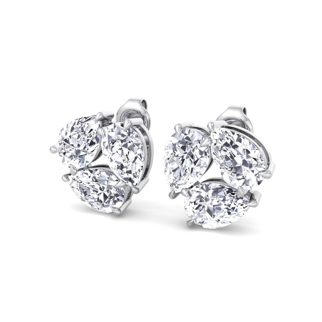 Triple Pear Shape Lab Grown Diamond Cluster Earrings White Gold 14K