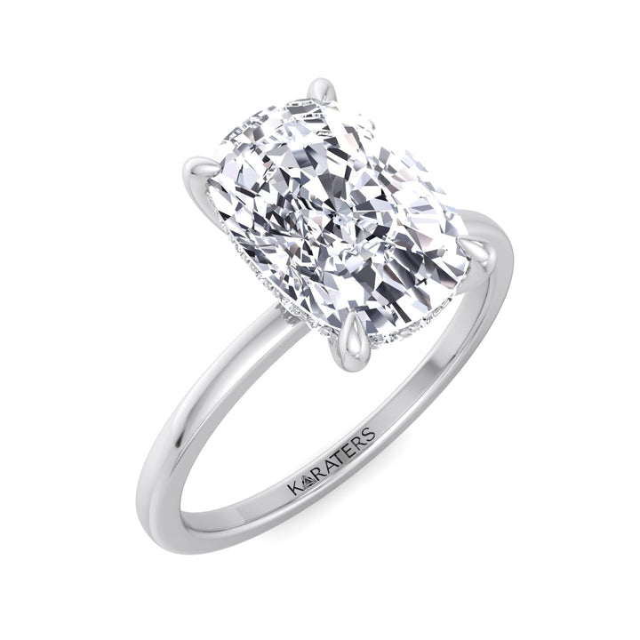 Two Tone Elongated Cushion Cut Solitaire Lab-Grown Diamond Engagement Ring