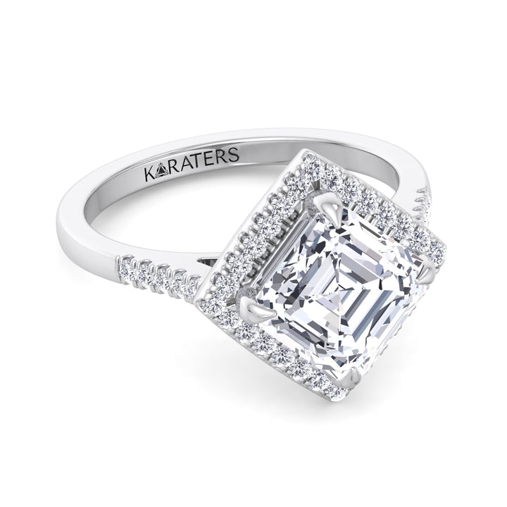 Asscher Cut Lab Grown Diamond Engagement Ring With A Halo