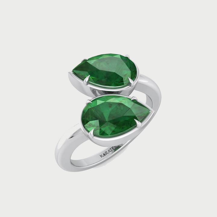 Pear Shape Green Emerald  Lab Grown Diamond Wrap Ring