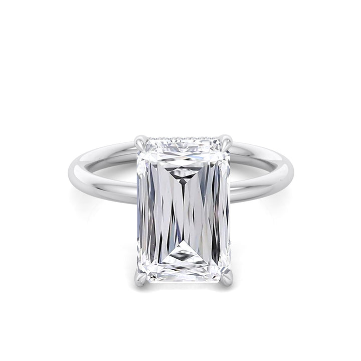 Ashoka Lab Grown Diamond Solitaire Engagement Ring (Criss Emerald Cut) White Gold 14K