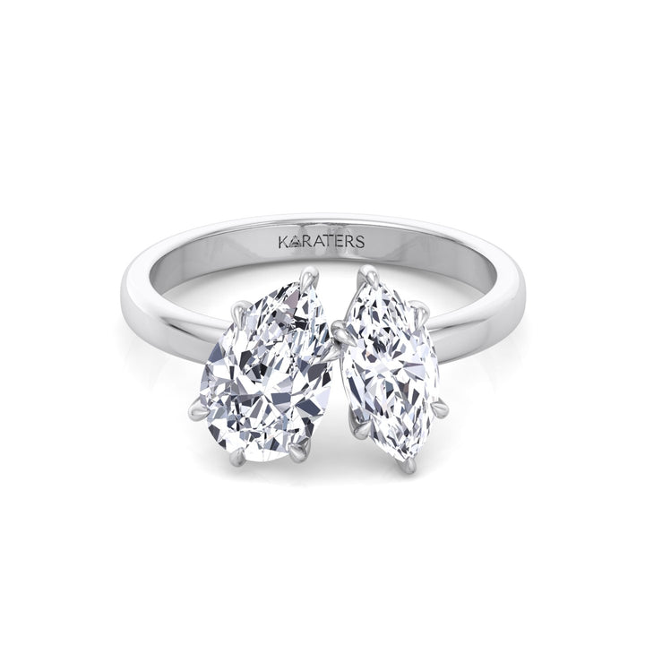 Toi Et Moi - Pear and Marquise Shape Lab Grown Diamond Engagement Ring White Gold 14K