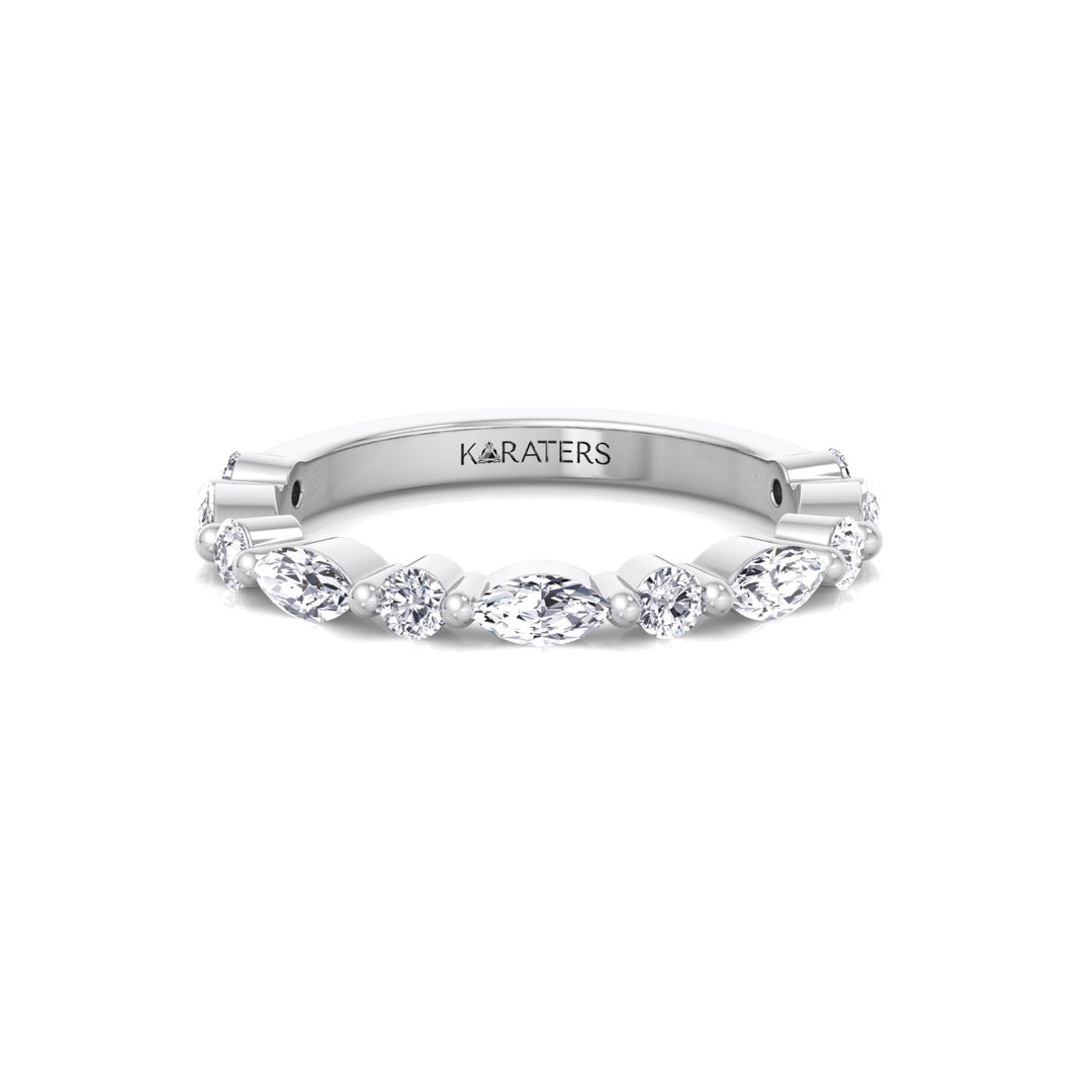 Round and Marquise Shape Lab Grown Diamond Wedding Band White Gold 14K