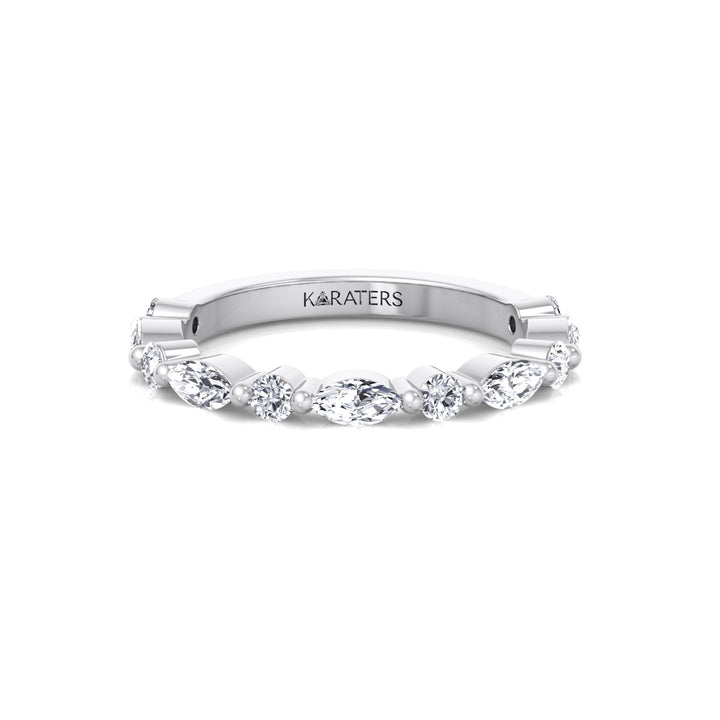 Round and Marquise Shape Lab Grown Diamond Wedding Band White Gold 14K