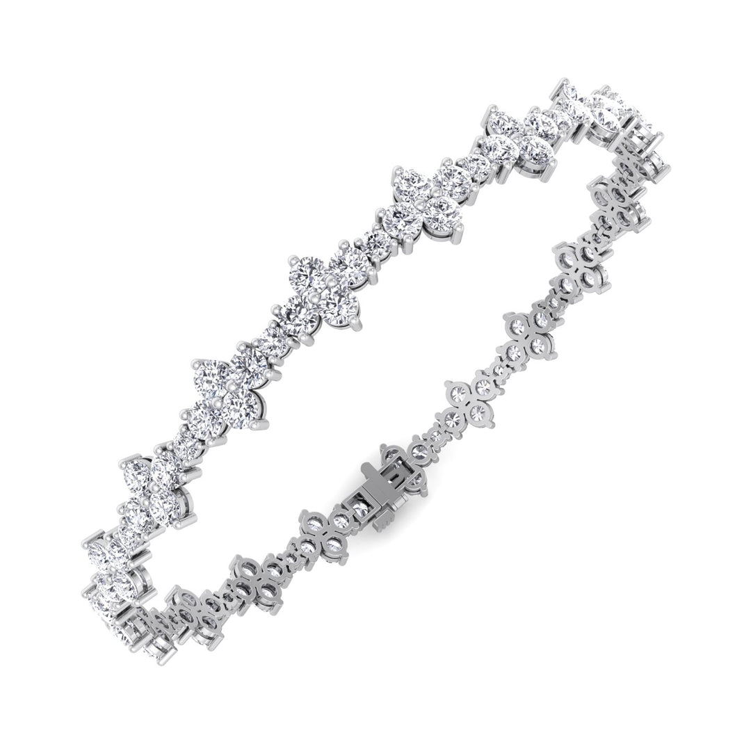 Round Floral Lab Grown Diamond Tennis Bracelet WG 4