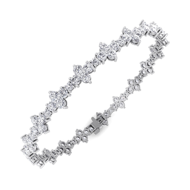 Round Floral Lab Grown Diamond Tennis Bracelet WG 4