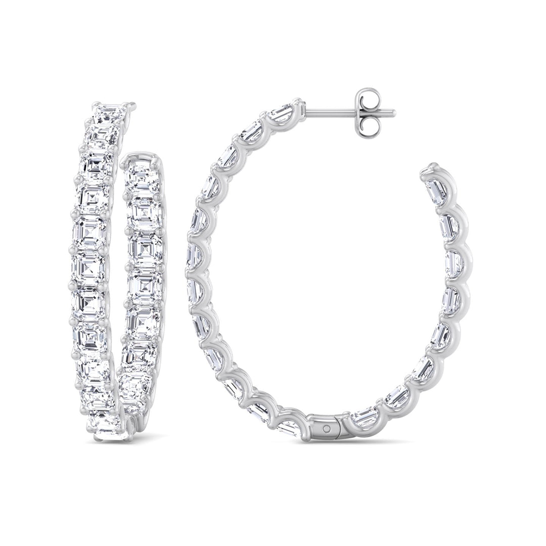 Inside Out Asscher Cut Lab Grown Diamond Hoop Earrings White Gold 14K