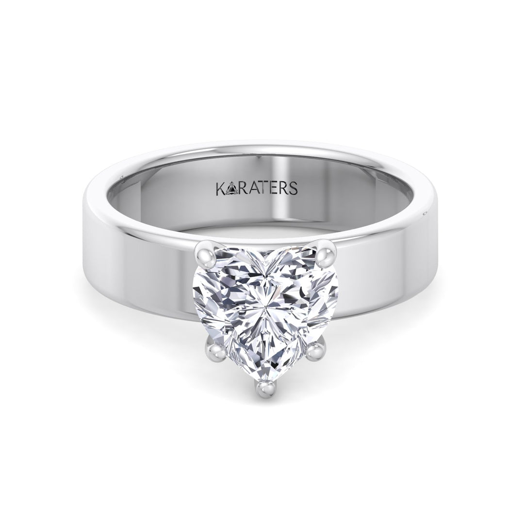 Heart Shape Lab Grown Diamond Engagement Ring with Wide Band White Gold 18K