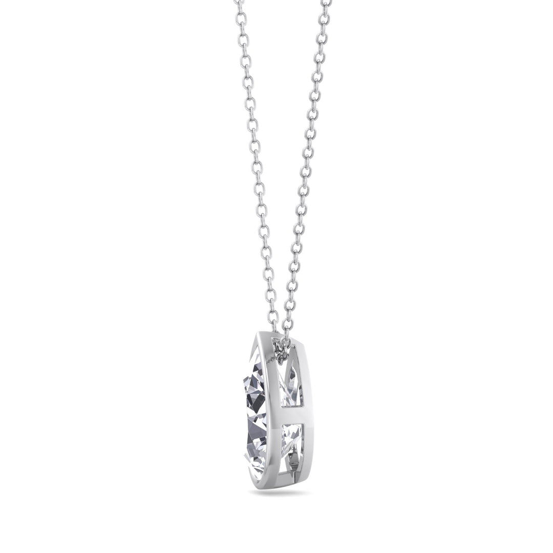 Pear Shape Bezel Set Lab Grown Diamond Pendant - White Gold