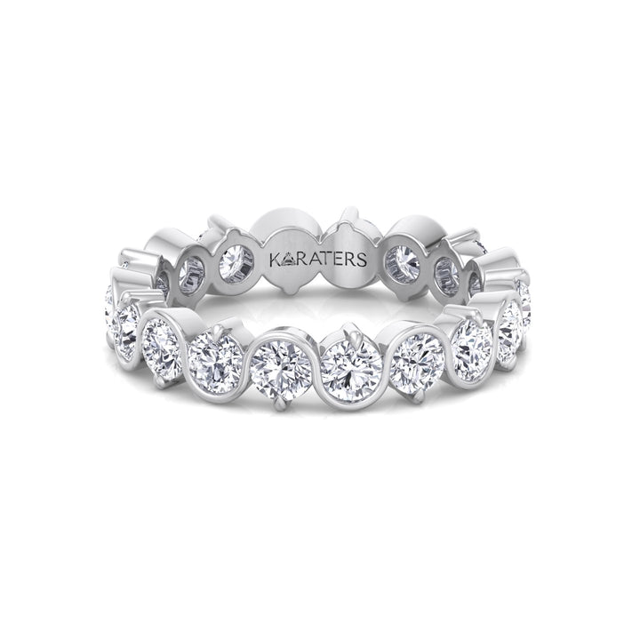 Round Shape Bezel Wave Lab Grown Diamond Eternity Band White Gold 14K