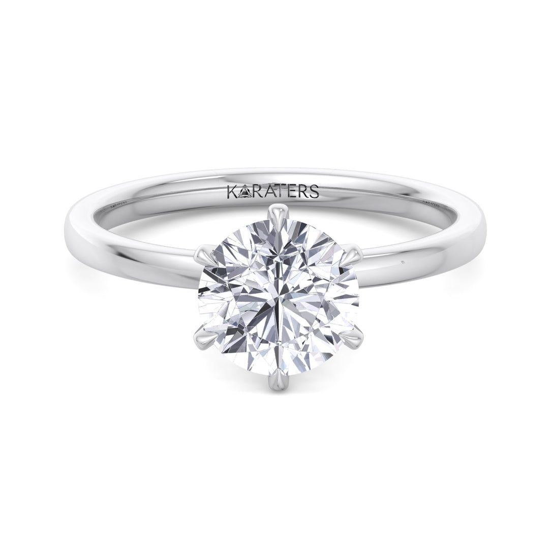 Round Cut Lab Grown Diamond Six Prong Solitaire Engagement Ring With Hidden Halo