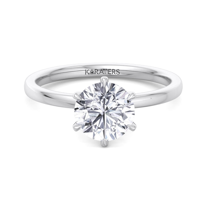 Round Cut Lab Grown Diamond Six Prong Solitaire Engagement Ring With Hidden Halo