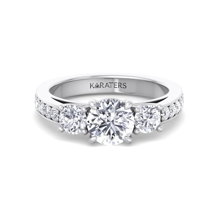 Round Cut Lab Grown Diamond Engagement Ring with Round Sidestones