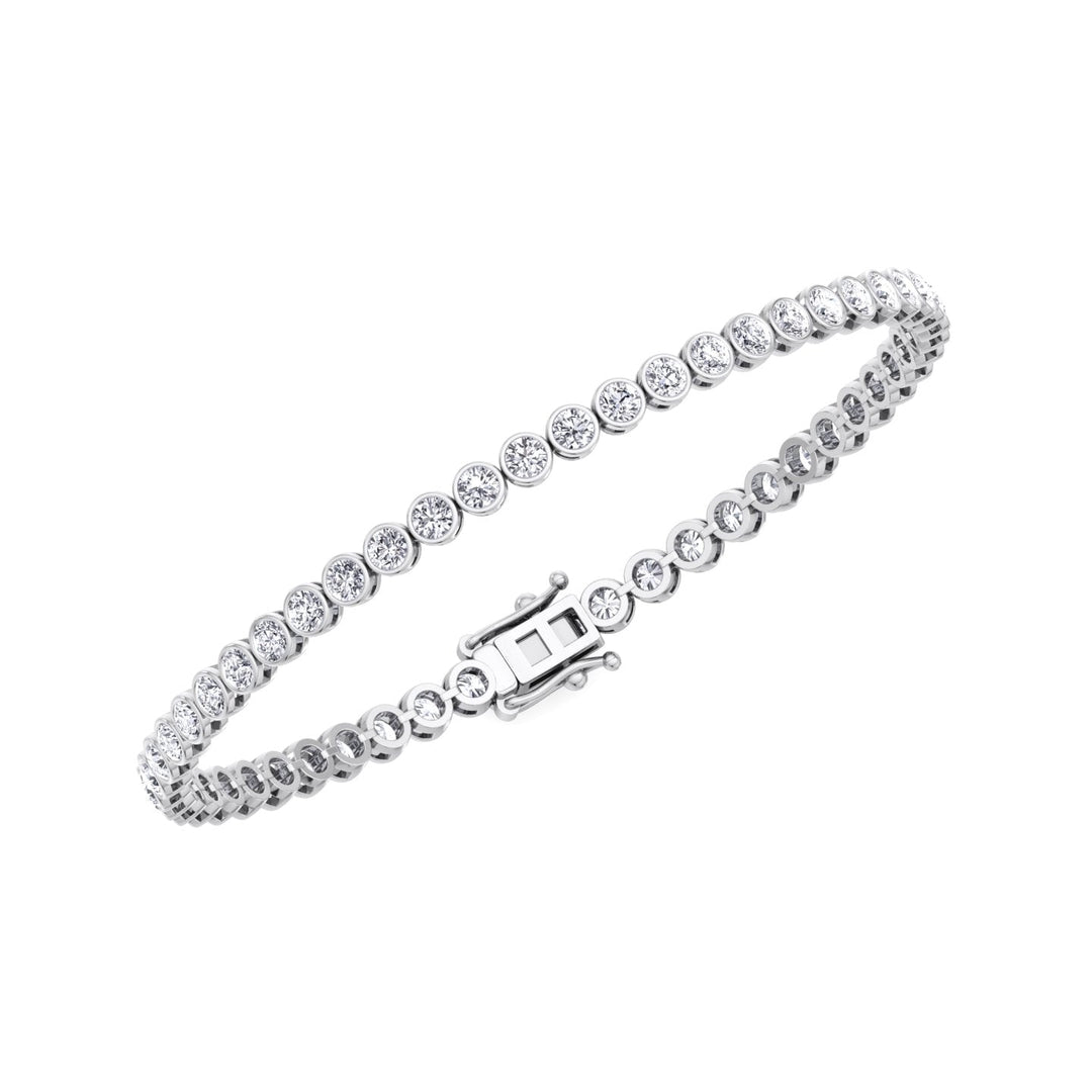 Round Shape Lab Grown Diamond Bezel Set Tennis Bracelet 14K Solid Gold