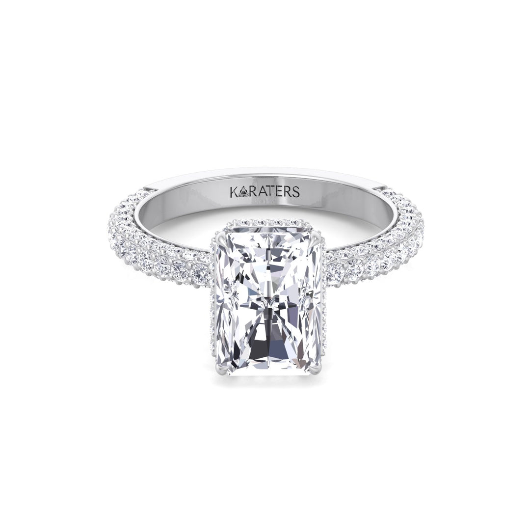 Thick Pave Radiant Cut Hidden Halo Lab Grown Diamond Engagement Ring White Gold 14K