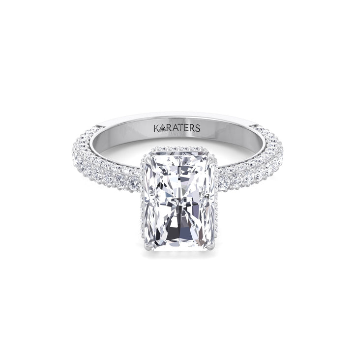 Thick Pave Radiant Cut Hidden Halo Lab Grown Diamond Engagement Ring White Gold 14K