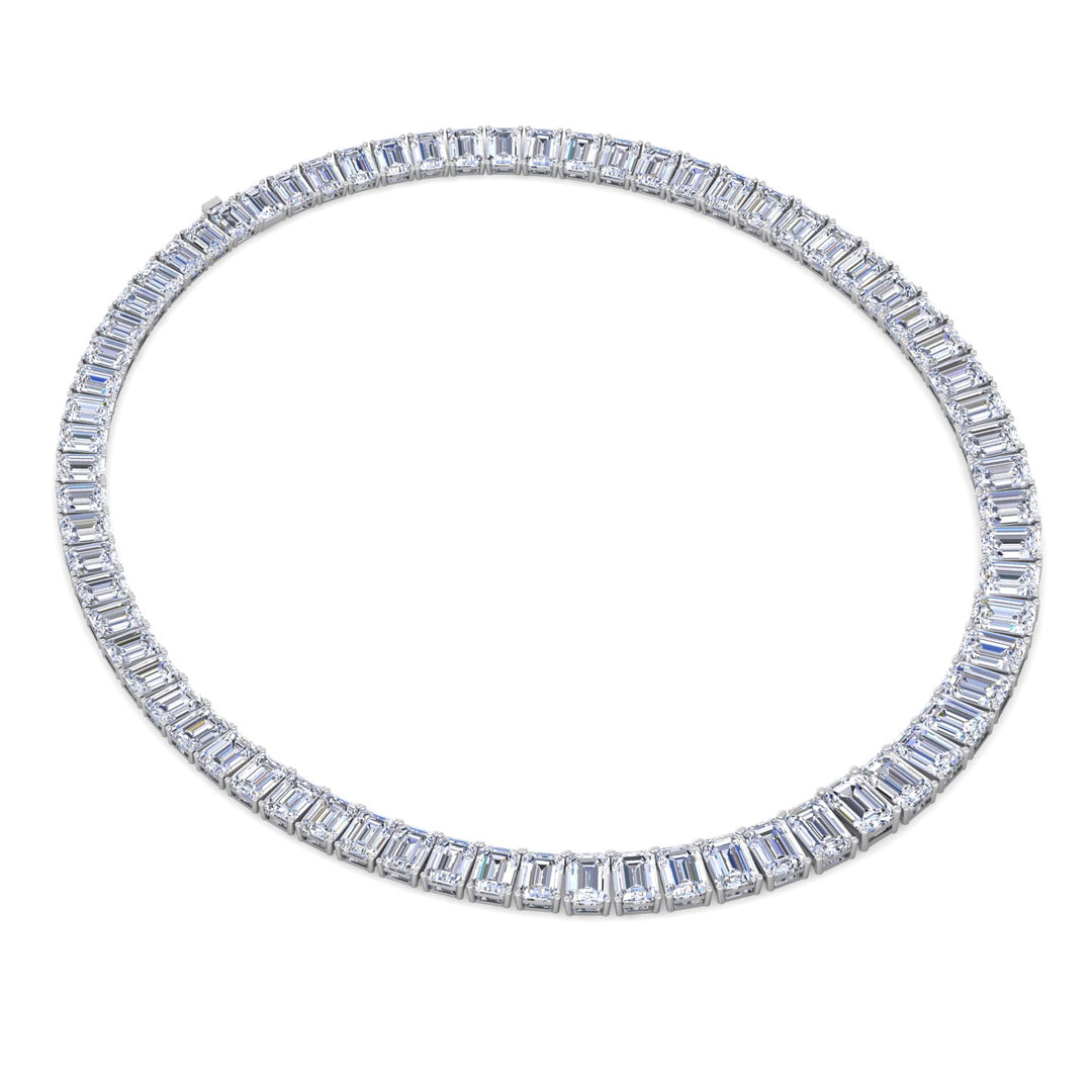 Emerald Shape Graduated Lab Grown Diamond Tennis Necklace White Gold 14K