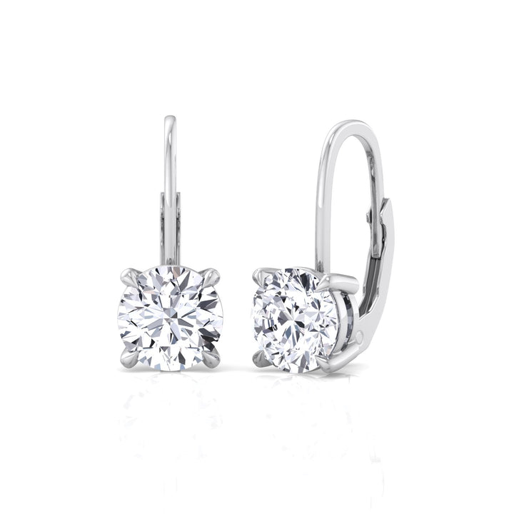 Round Shape Lab Grown Diamond Drop Earrings WG 3