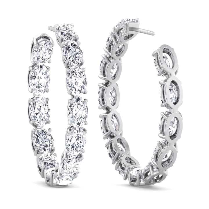 Oval-Cut Lab Grown Diamond Hoops- 18K-Platinum-5CT-White Gold